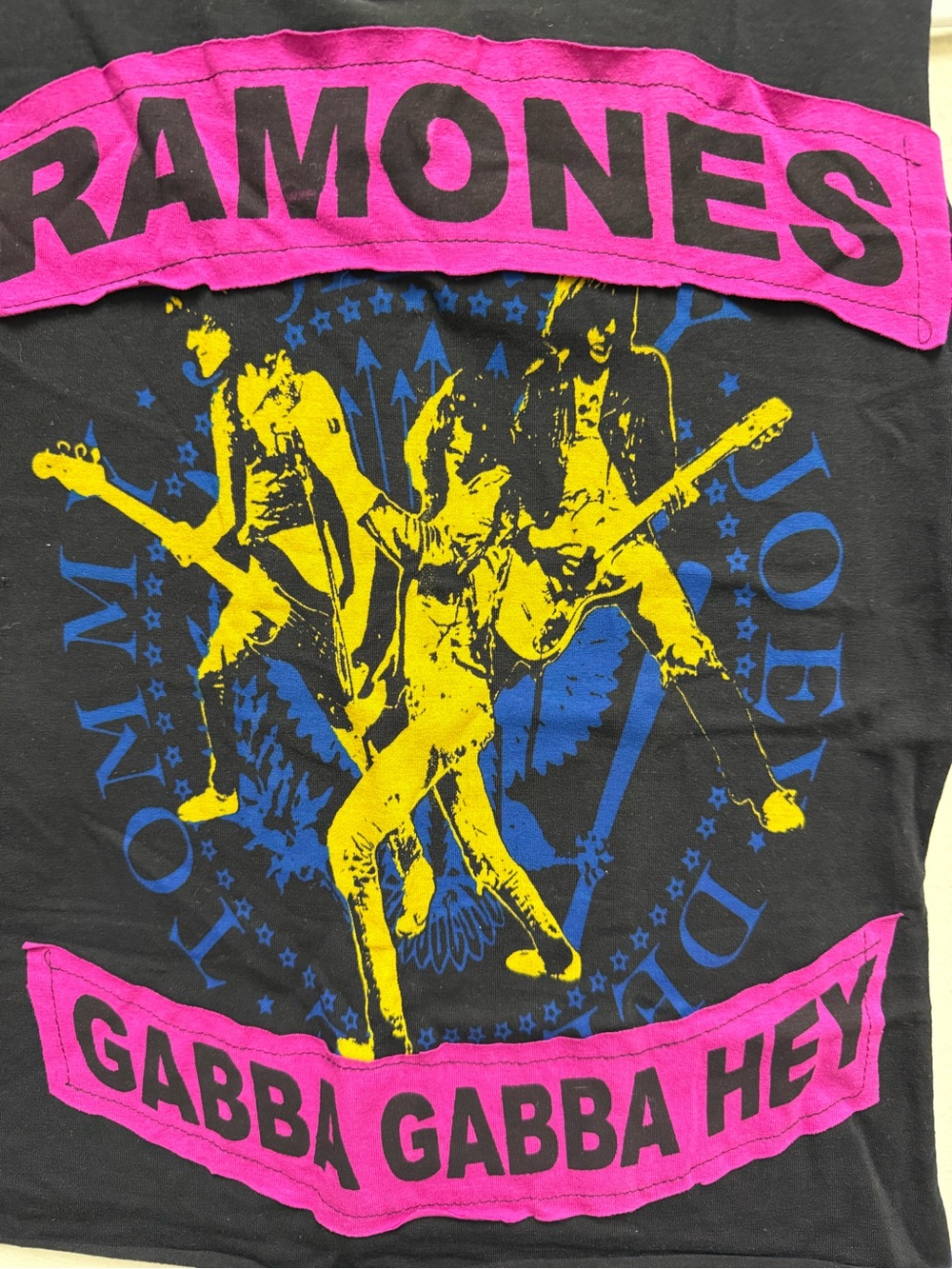 Women’s Black Graphic Tank Top with Pink & Yellow Band Print